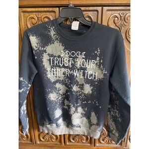 Jerzees NuBlend Trust Your Inner Witch Bleach Wash Sweatshirt Black Small Moon